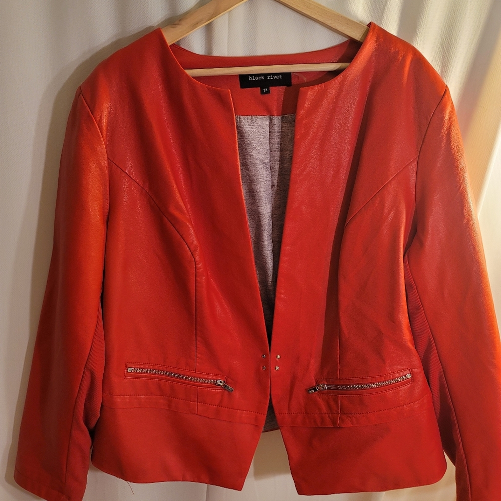 Red faux leather blazer